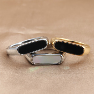 yunnique <b>Titanium</b> Steel Rectangular <b>Ring</b> Black Onyx Inlay Women's Fashion Jewelry Gift Geometric Shape - Product Image 1