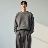 Fabricant de tricots, logo personnalisé, pull pour homme, pull en maille côtelée de luxe, col rond, pull simple et ample pour homme, pull en maille pour homme