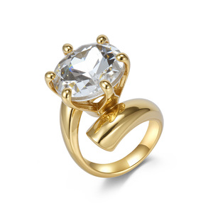French Court Style Exaggerated Gemstone <b>Ring</b> For Women 18K Gold Plated <b>Titanium</b> Steel Claw Setting Party Jewelry - Product Image 1