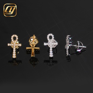 Boucles d'oreilles en argent S925 avec moissanite, motif Ankh Clé de Vie, micro-pavées de diamants, croix égyptienne, bijoux d'oreille, vente en gros - Product Image 6