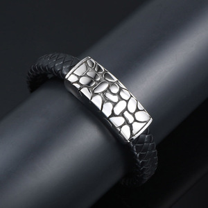 Titanium Steel Braided <b>Bracelet</b> Black <b>Leather</b> Punk Style Unisex Jewelry Gift CE542 - Product Image 4