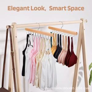 Wooden Clothing Organizer <b>Hanger</b> With 9 Hooks For Bras Underwear And Scarves Closet Storage Rack Rectangle Shape Stainless - Product Image 2
