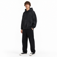 Hoodie déchiré personnalisé, délavé à l'acide, coupe oversize, grammage lourd, gris anthracite, effet usé, épaules tombantes, poche kangourou, style streetwear