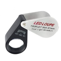 30X Mini Foldable Jeweler Magnifier with 6 LED UV Lights Portable Jewelers Eye Loop Loupe Magnifying Glasses for Diamonds Gems