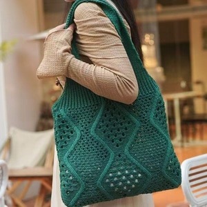 Sac fourre-tout en tricot ajouré Lazy Vibe pour femme, grande capacité, sac à bandoulière tissé d'été, sac à main polyvalent décontracté pour le quotidien et le shopping - Product Image 1