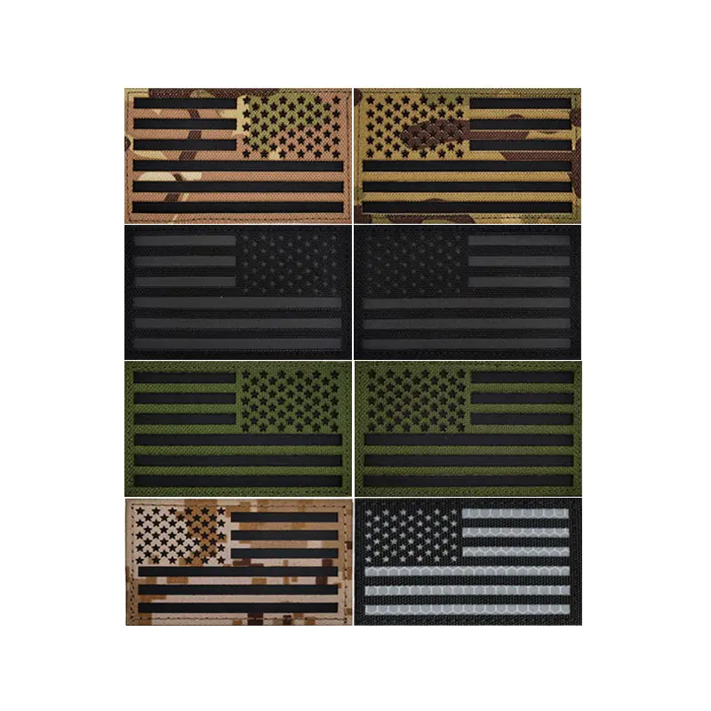3,5*2 Zoll amerikanische US-Flagge IR reflektierende Patches USA Infrarot reflektierende Abzeichen mit Backing Hook and Loop Design
