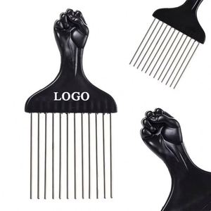 Hot Sale Black Fist Metal Fork <b>Comb</b> Stainless Steel Pin Hair Pick <b>Comb</b> Custom Logo Afro <b>Comb</b> for Black Men - Product Image 3
