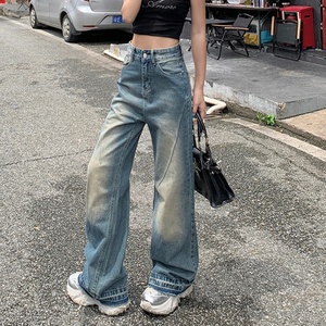Jeans Factory American Vintage Washed High-waisted Loose Baggy Wide-leg Breathable Straight Leg Casual Summer Denim Jeans Female - Product Image 3