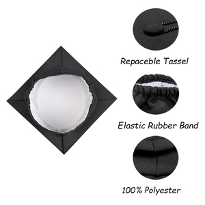 Chapeau <span class=keywords><strong>de</strong></span> graduation carré noir mat tissé <span class=keywords><strong>de</strong></span> haute qualité avec pompon, casquette académique classique 100 % polyester pour l'été, idéal pour les lycéens - Product Image 2
