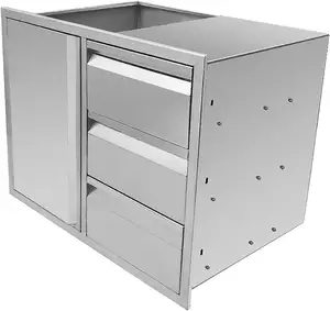 Gaveta de cozinha para exterior, porta de acesso com design multicamadas e gavetas triplas para cozinha ao ar livre, gaveta de armazenamento