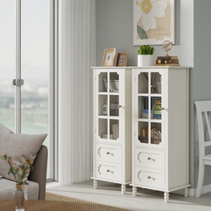 Moderner Holz-Aufbewahrungsschrank Minimalistischer Schrank mit Glastüren und Doppelschublade für Esszimmer Flur Eingangsbereich - Product Image 4