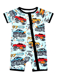 Auto-Bedruckte Kinderpyjamas Hauskleidung Bambusfaser Kurzarm-Reißverschluss-Strampler Baby-Strampler - Product Image 2