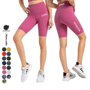 Xsunwing toptan özel Logo spor kadınlar eşofman yüksek bel Yoga dikişsiz popo ezme biker şort artı boyutu kadın şort