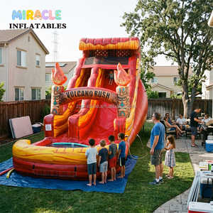 Tobogán Acuático Inflable Comercial con Piscina Combinada, 18 pies, Doble Carril, Diseño Volcán, PVC de Alta Resistencia, para Alquiler en Fiestas - Product Image 1