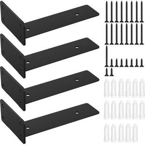 Supports d'étagère en forme de L à fixation murale, supports d'étagère flottante invisibles, supports en métal noir de style industriel avec <span class=keywords><strong>vis</strong></span> - Product Image 1