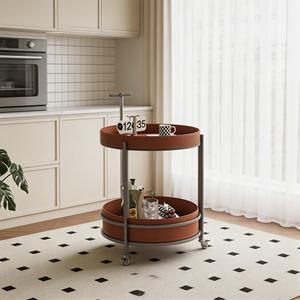 2-Tier Round Rolling Side <b>Table</b> Movable Tray <b>End</b> with Wheels Metal Frame <b>Storage</b> Trolley for Living Room Bedroom - Product Image 1