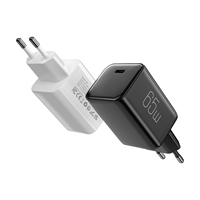 Cargador de Pared USB-C GaN de 65W, Adaptador de Carga Rápida PD con Enchufe Europeo, Cargador de Viaje Compacto para MacBook, iPhone y Android