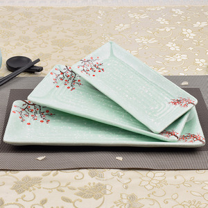 Assiettes longues rectangulaires en mélamine rouge style japonais pour servir le sushi, idéales pour les fêtes - Product Image 4