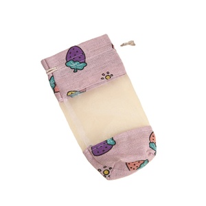 Sacs à cordon en coton et lin imprimés avec pochette de rangement en maille pour colliers et bracelets, sachet organisateur de voyage, pochette à bijoux - Product Image 1