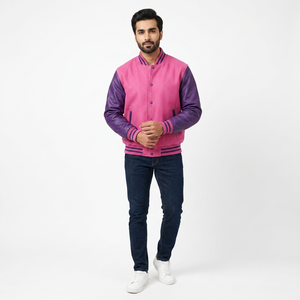 Nouvelle veste bomber varsity respirante FINER THREADS pour homme, coupe ample et décontractée, avec col montant et fermeture boutonnée recouverte - Product Image 1