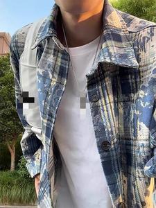 Chemise décontractée vintage oversize à carreaux tie-dye pour <span class=keywords><strong>homme</strong></span>, respirante en polyester, printemps-automne, boutonnée, style designer - Product Image 3