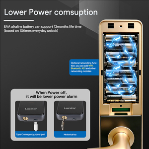 Serrure de porte intelligente Locstar à empreinte digitale biométrique avec sonnette, clavier numérique Wi-Fi Tuya, la plus vendue - Product Image 5