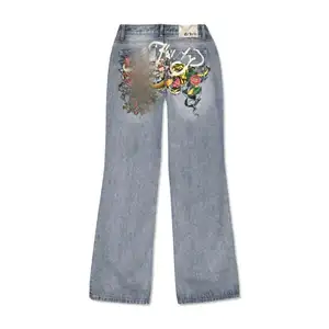 Bomblook C417PT01 2024 Spring High Street Casual Wear Ladies Straight Jeans Brand Print Trousers Denim Jeans Women