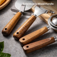 Ensemble d'ustensiles de cuisine en bois d'acacia, éplucheur en acier inoxydable, râpe à fromage, roulette à pizza, outils de pâtisserie combinés