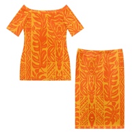 Ensemble jupe longue et haut épaules dénudées imprimé floral orange vif style hawaïen – Tenue élégante pour femme