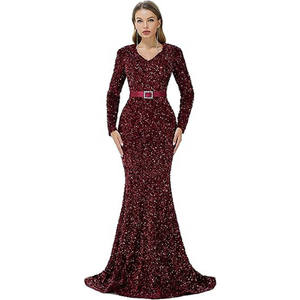 فستان نسائي رسمي بأكمام طويلة للحفلات الراقصة فستان سهرة لوصيفة العروس مزروع بالترتر حورية البحر - Product Image 4