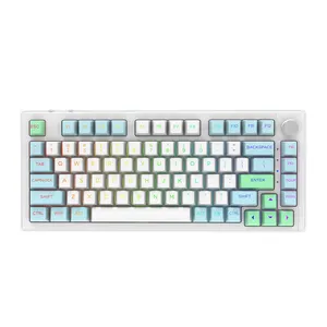 Teclado mecânico rgb retroiluminado, sistema duplo, mudo, bluetooth, usb, sem fio, teclado de jogo de escritório