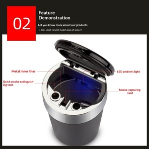 Auto-<span class=keywords><strong>asbak</strong></span> met LED-verlichting en roestvrijstalen binnenkant, accessoire voor auto en huishouden - Product Image 3