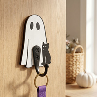 Crochets décoratifs en bois pour Halloween, en forme de chat fantôme, pour mur d'entrée, avec une ambiance festive, pour le rangement et la décoration