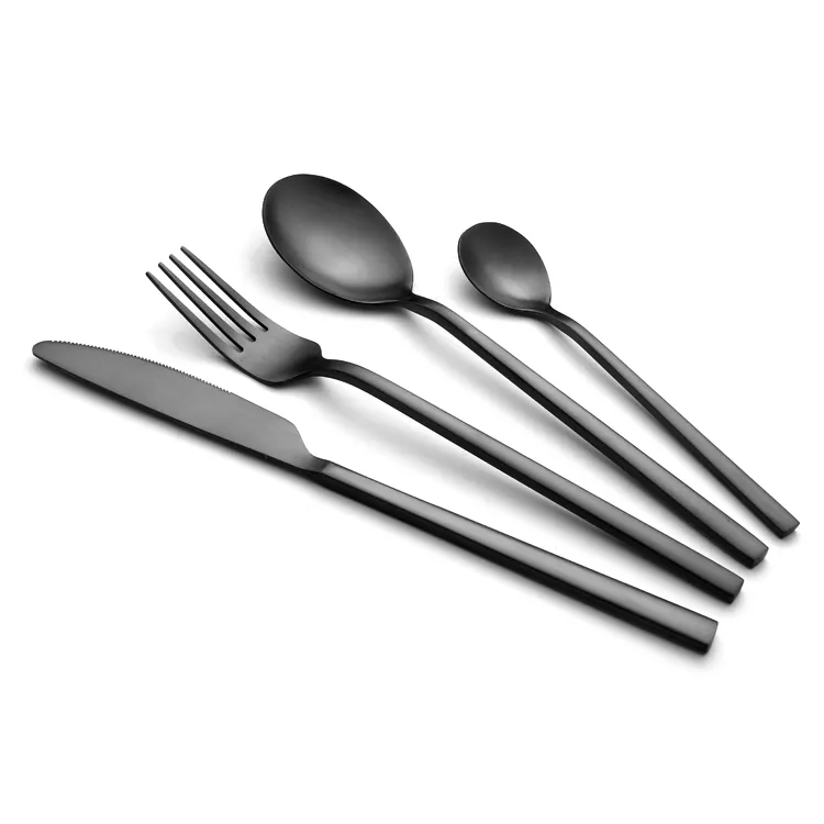 4 قطعة أطباق يتضمن سكين ملعقة شوكة الحديثة الفضيات ماتي وعاء من الستانليس ستيل الأسود مجموعة أدوات المائدة
