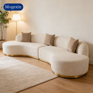 Modern Style L Shaped Curved Faux Lamb's Wool Fabric Sofa Set Armless Sectional for Living Room Villa School Workshop - Product Image 5