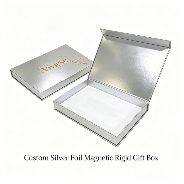 Luxury Custom Silver Foil Magnetic Rigid Gift Box with Gold Foil Stamping Logo for Jewelry USA Market