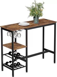 Industriale rustico marrone alto <span class=keywords><strong>tavolo</strong></span> <span class=keywords><strong>da</strong></span> Bar <span class=keywords><strong>con</strong></span> bicchiere di vino e portabottiglie per soggiorno cucina - Product Image 4