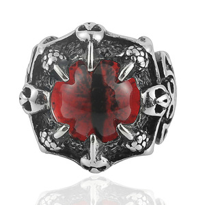 Anillo de Plata Tibetana con Garra de Dragón para Hombre, Incrustaciones de Piedra Roja, Joyería Punk Casual - Product Image 1