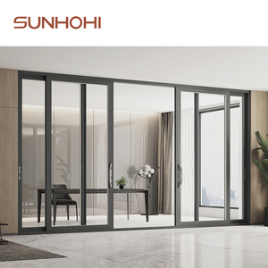 <span class=keywords><strong>Porte</strong></span> <span class=keywords><strong>coulissante</strong></span> triple en verre avec cadre en aluminium résistant aux ouragans SUNHOHI pour balcon - Product Image 1