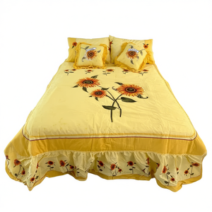 <b>Sunflowers</b> Queen Size Quilt With 2 Pillows <b>Embroidered</b> Classic Bedding Home All Season - Product Image 1