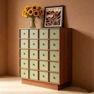 Midcentury Modern Wood <b>Storage</b> Cabinet 15 <b>Drawers</b> Flat Panel Green Living Room Furniture - Product Image 6
