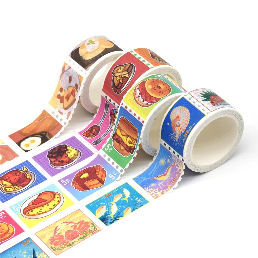 Wholesale Custom Printed Vintage Style Colorful Paper Packaging Pattern Printing Stamp Washi Tape Roll Set