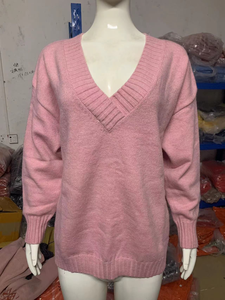 Pulls décontractés pour femmes à col en V, coupe ample, personnalisables, faible MOQ, prix abordable, en coton et viscose, couleur unie - Product Image 6