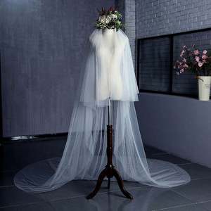 Voile de mariée long de style cathédrale avec peigne, deux couches, bord coupé, USA Mairun823 En stock - Product Image 3