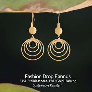 Boucles d'oreilles pendantes tendance en acier inoxydable 316L avec placage or PVD, durables et résistantes - Product Image 3