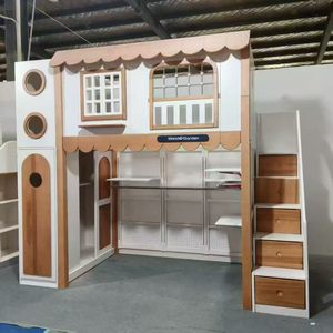 <span class=keywords><strong>Lit</strong></span> <span class=keywords><strong>mezzanine</strong></span> pour enfants JS Fashion, design simple couleur bois, structure en bois massif durable avec toboggan, <span class=keywords><strong>armoire</strong></span> de rangement et penderie - Product Image 6