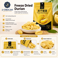 Snack de durian lyophilisé 32g, chips de fruits tropicaux premium, prêt à consommer, vente en gros, fournisseur OEM, marque privée, durée de conservation de 12 mois