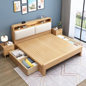 <span class=keywords><strong>Lit</strong></span> <span class=keywords><strong>Scandinave</strong></span> Double en Bois de Caoutchouc Coloré Noyer Chambre à coucher Principale Simple <span class=keywords><strong>Lit</strong></span> King Size. - Product Image 3