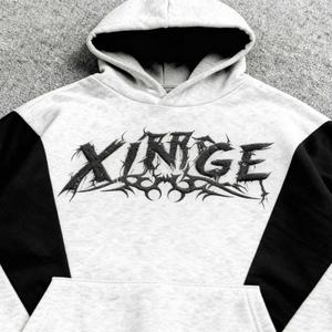 Hoodie Homme Cropped Boxy Style Gothique Original 2026 avec Patchwork, Logo Personnalisé, Impression DTG, Coupe Oversize, Streetwear - Product Image 4