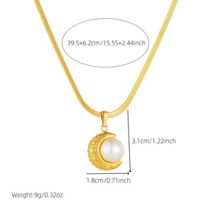 Elegant Moon Pearl Pendant Gold Plated Blade Chain Necklace For Women Everyday Wear - Product Image 4
